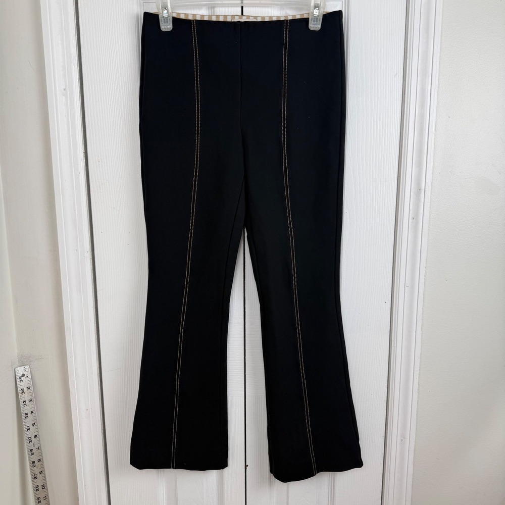 Anthropologie‎ Essential Crop Flare XS Black Contrast Stitch Minimalist Trousers